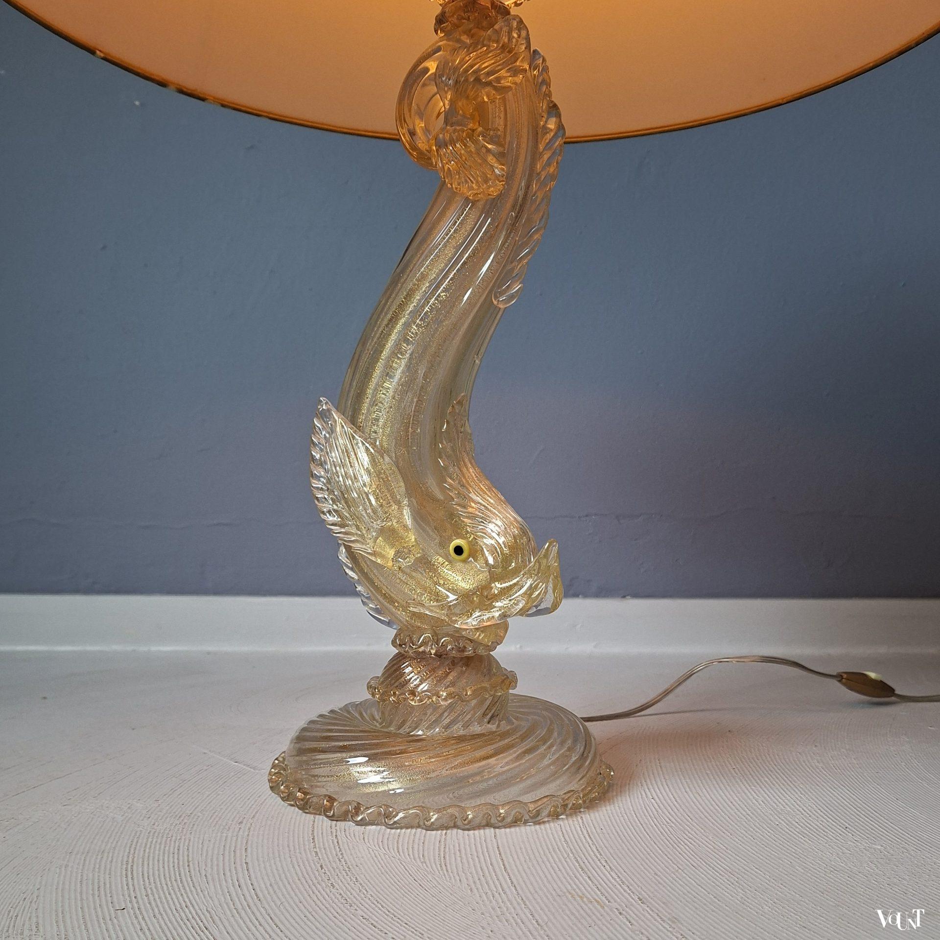 Italiaanse tafellamp Murano-glas dolfijn, jaren '60