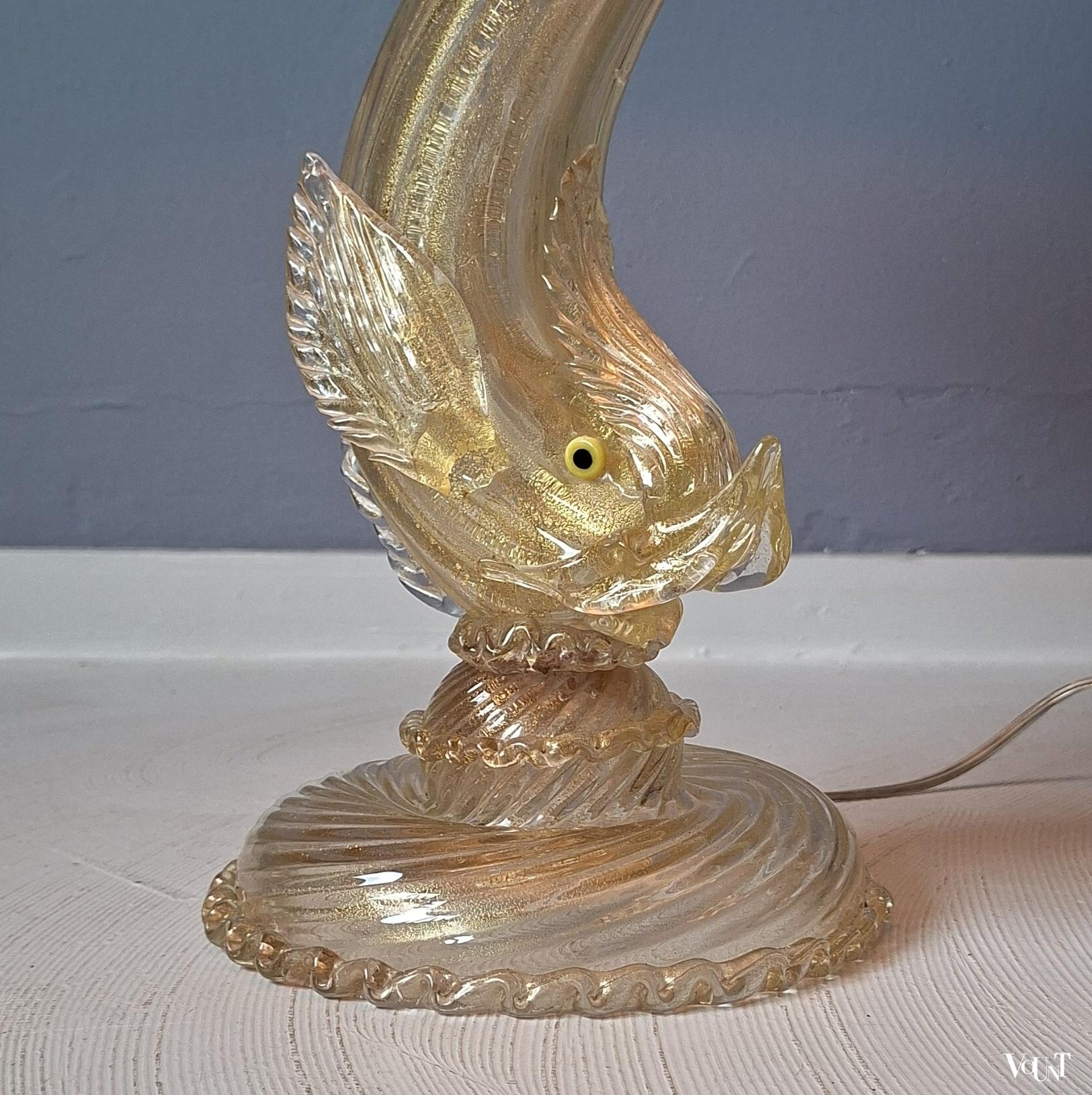 Italiaanse tafellamp Murano-glas dolfijn, jaren '60