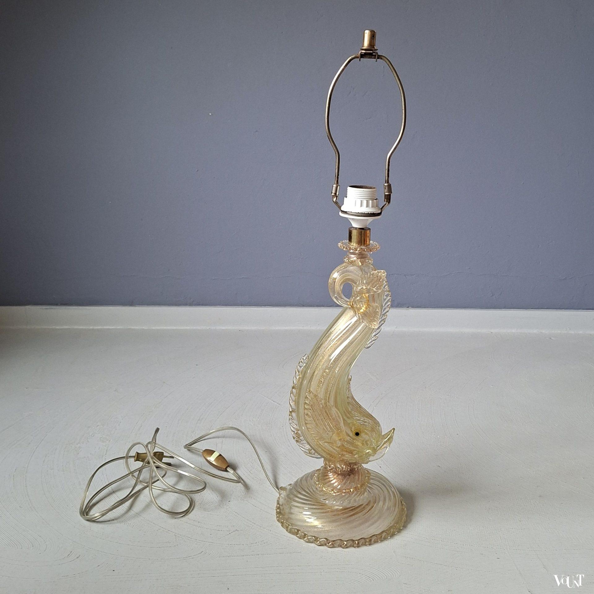 Italiaanse tafellamp Murano-glas dolfijn, jaren '60
