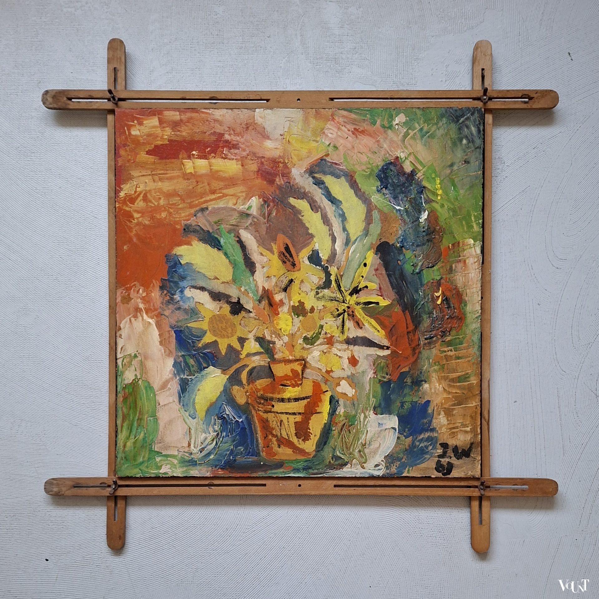Schilderij vaas met bloemen, jaren '60