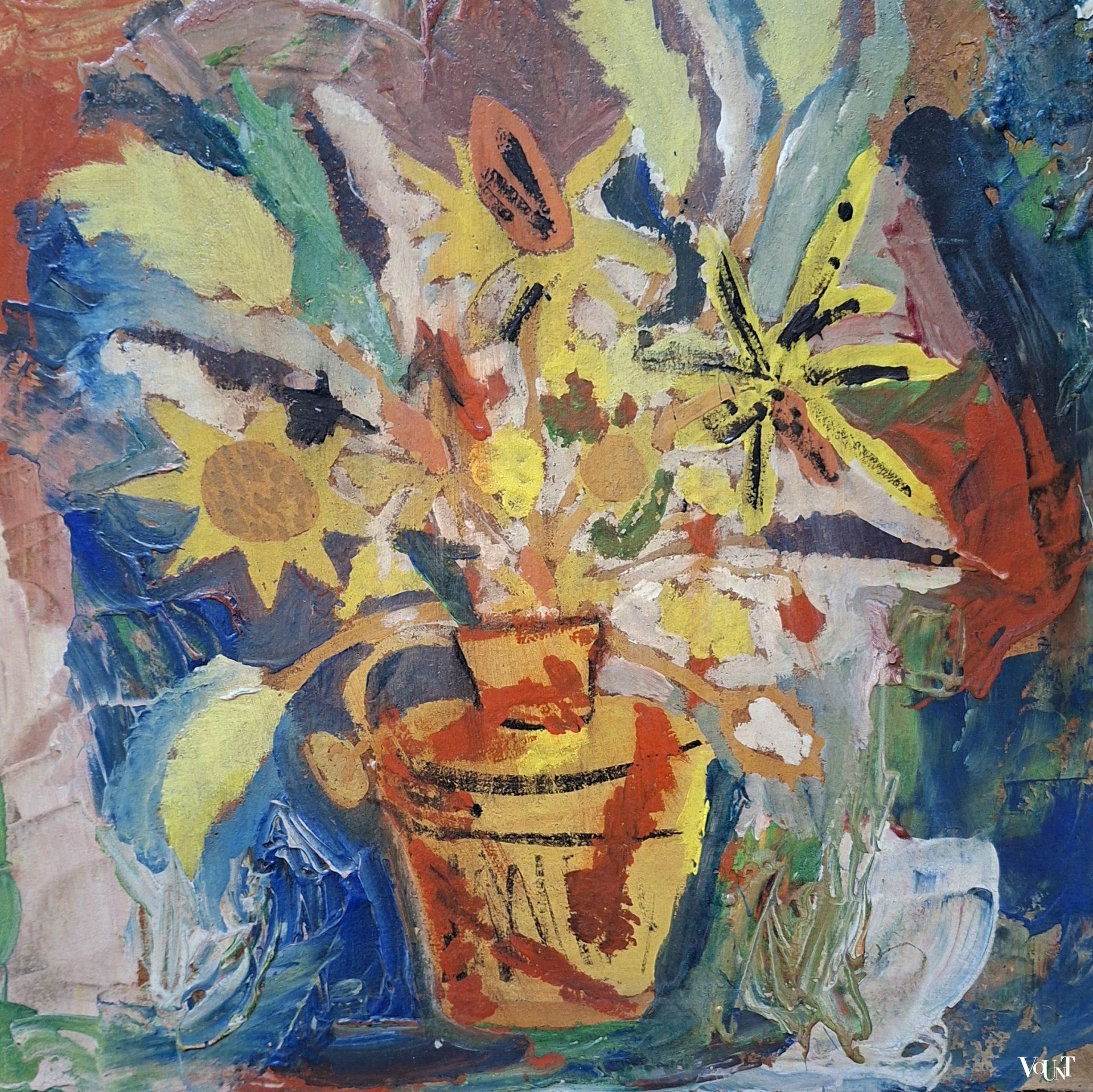 Schilderij vaas met bloemen, jaren '60