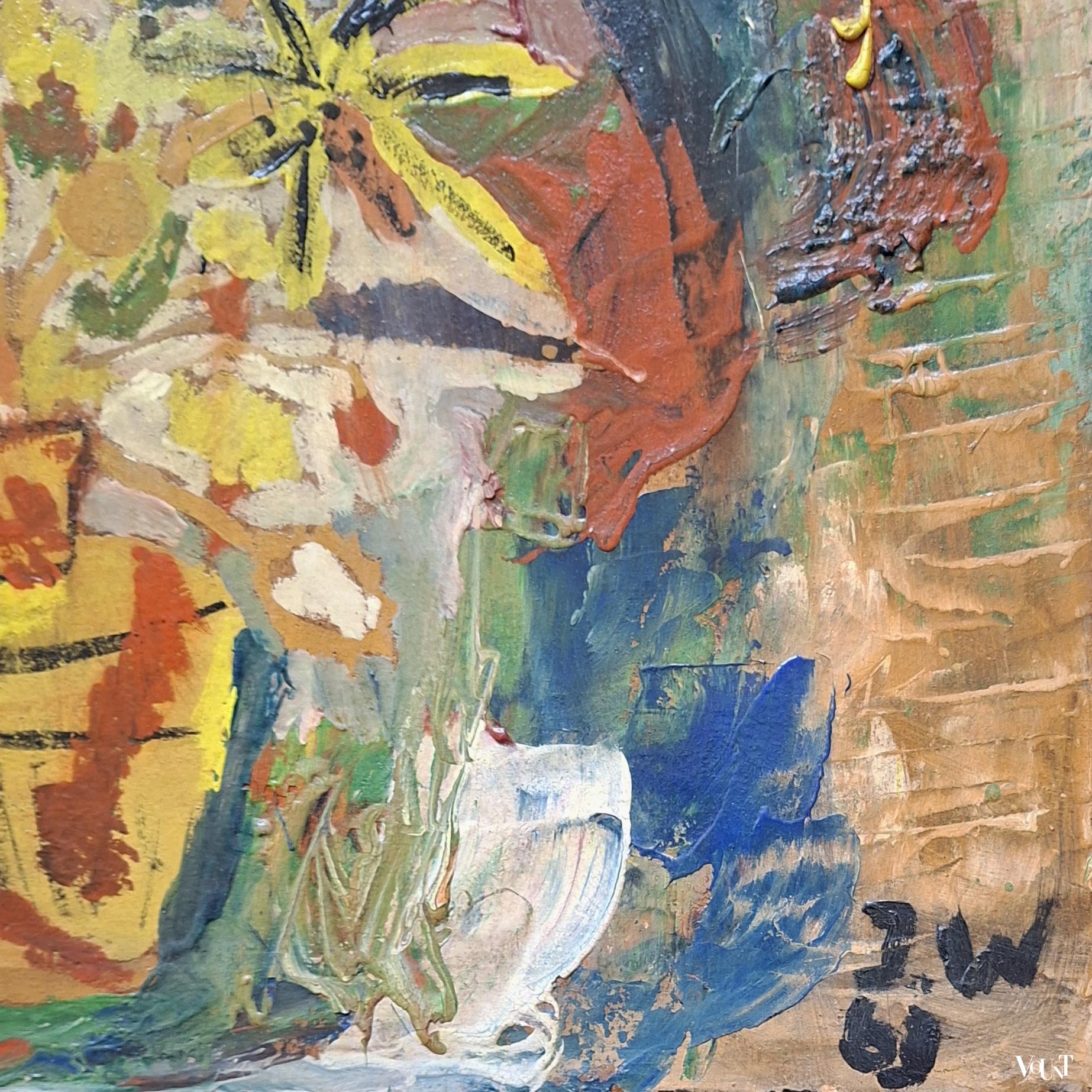 Schilderij vaas met bloemen, jaren '60