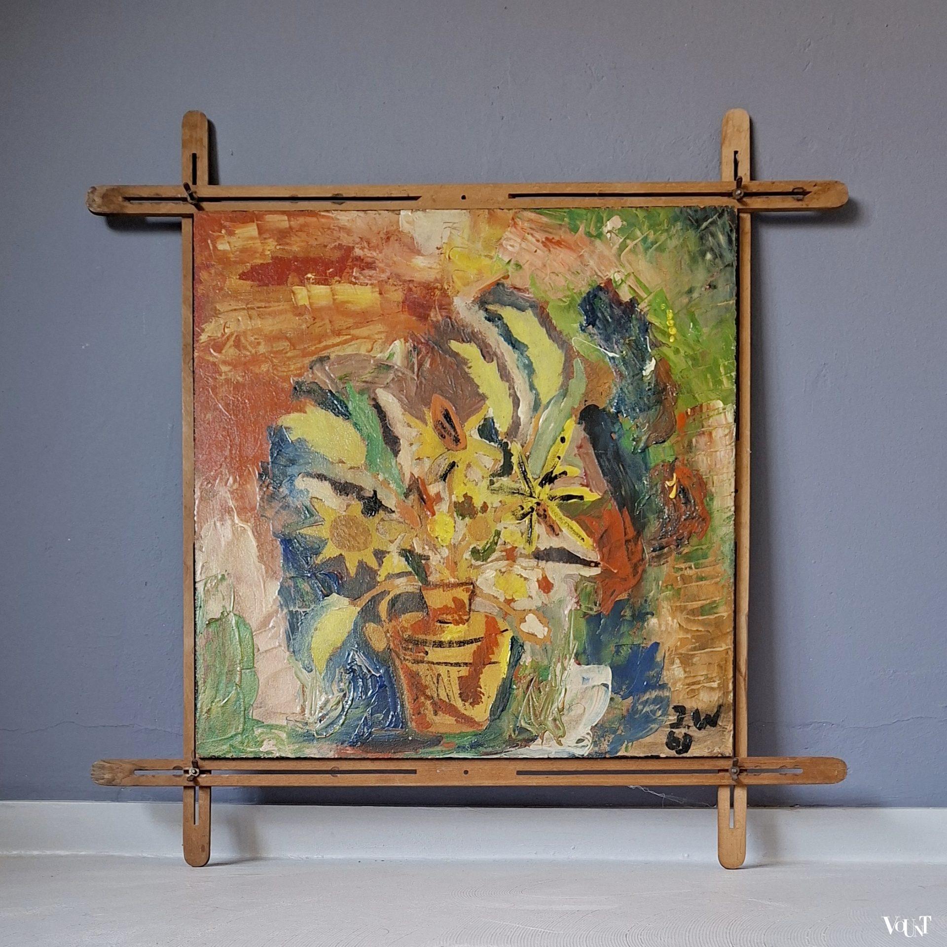 Schilderij vaas met bloemen, jaren '60