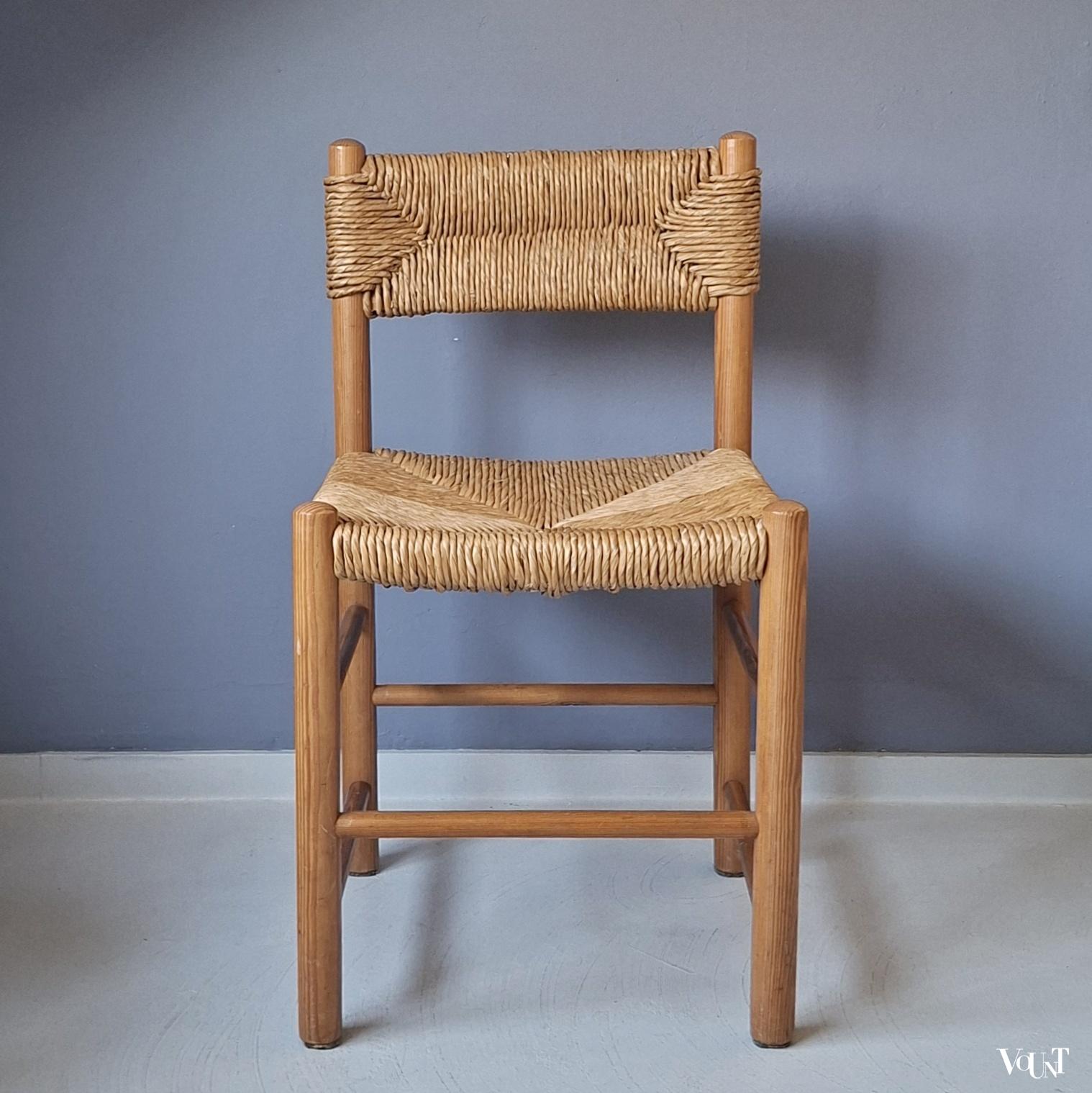 Houten stoel met biezen zitting en rugleuning, jaren '60