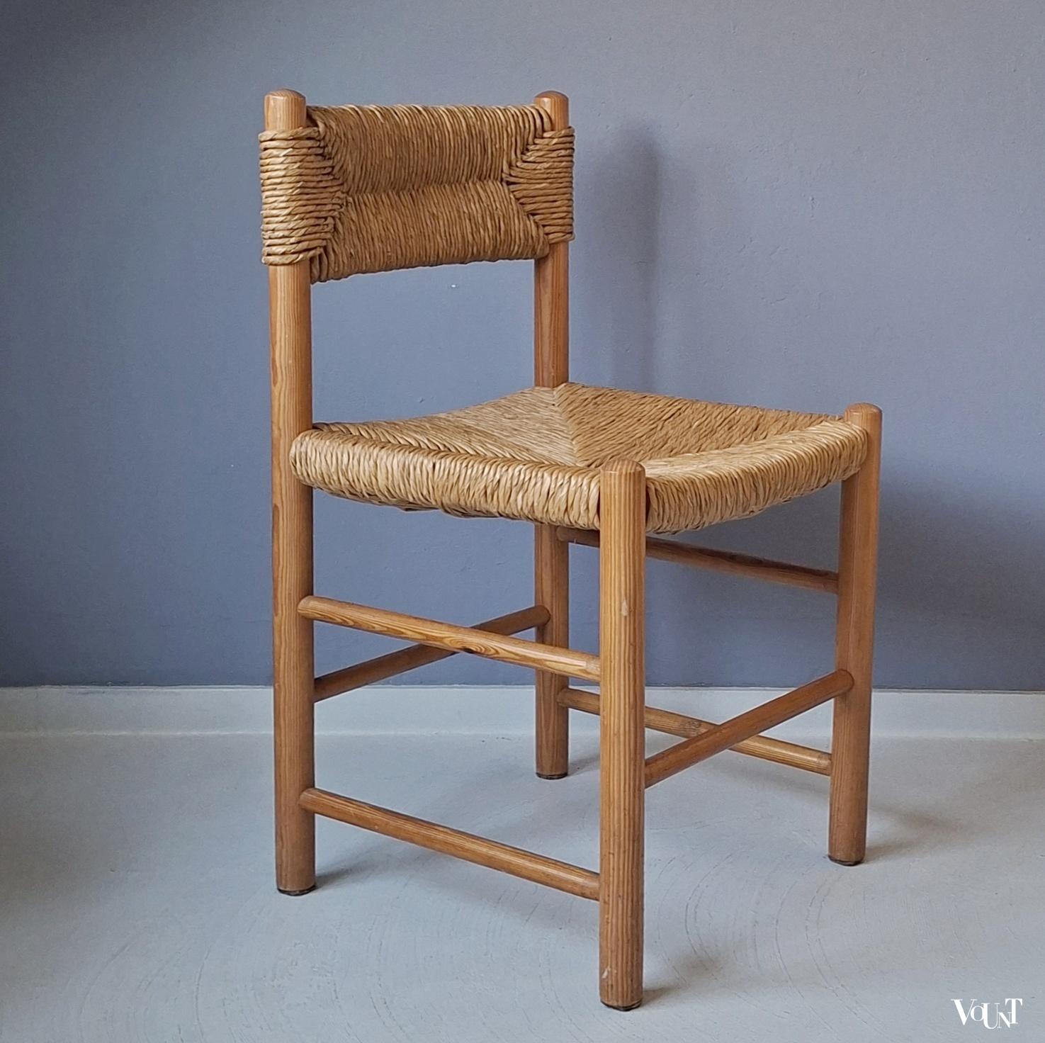 Houten stoel met biezen zitting en rugleuning, jaren '60