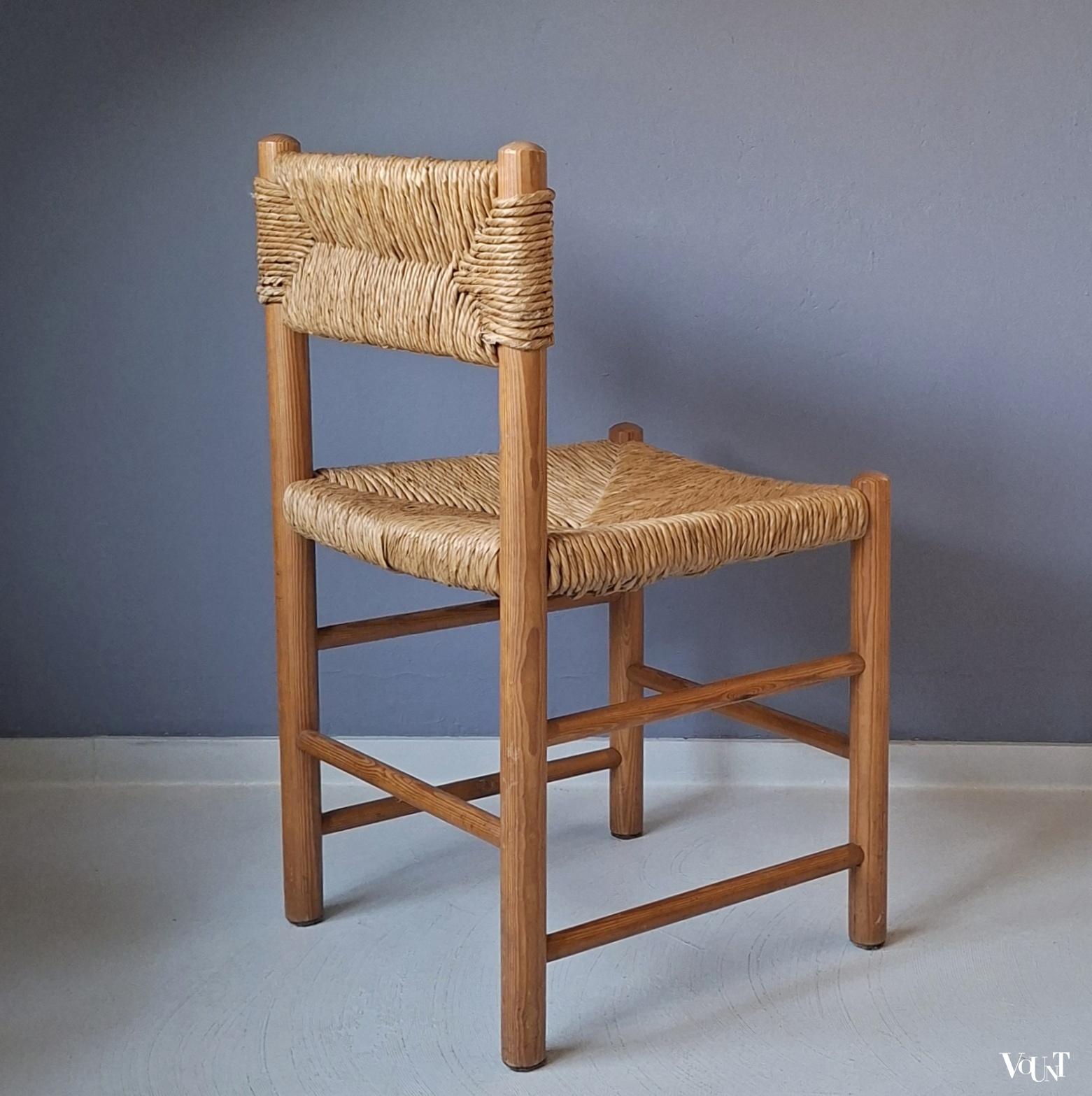 Houten stoel met biezen zitting en rugleuning, jaren '60