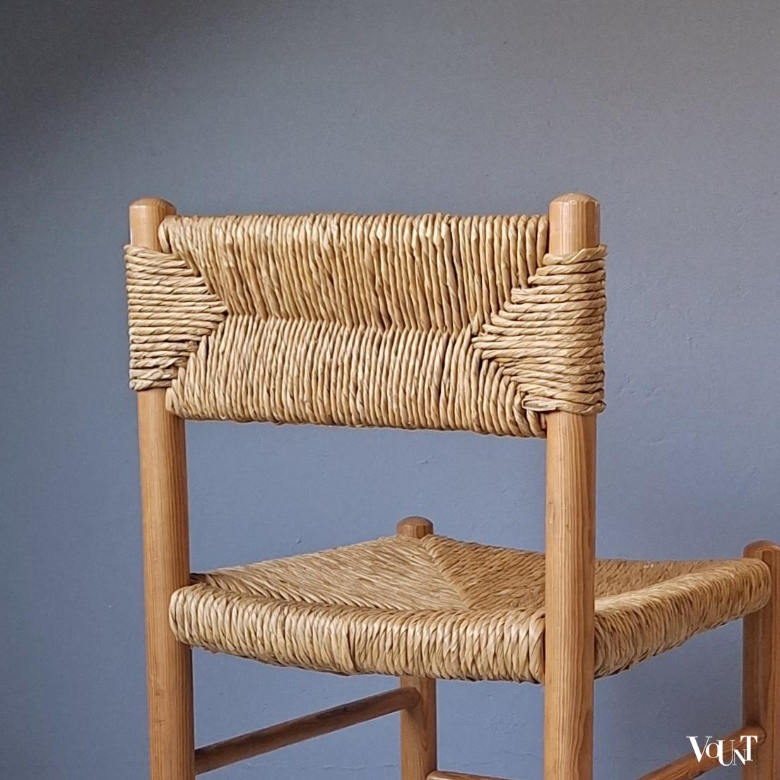 Houten stoel met biezen zitting en rugleuning, jaren '60