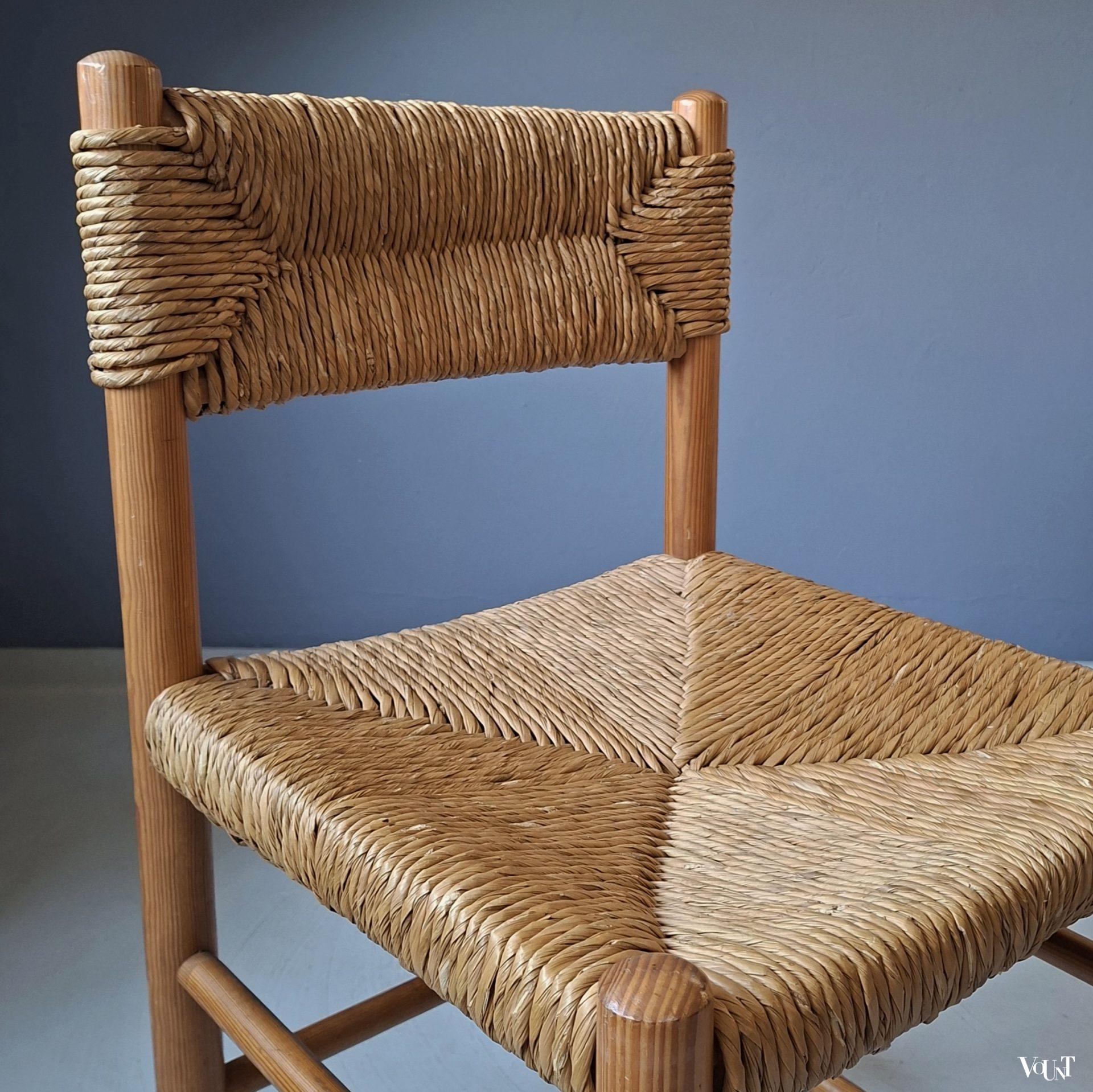 Houten stoel met biezen zitting en rugleuning, jaren '60