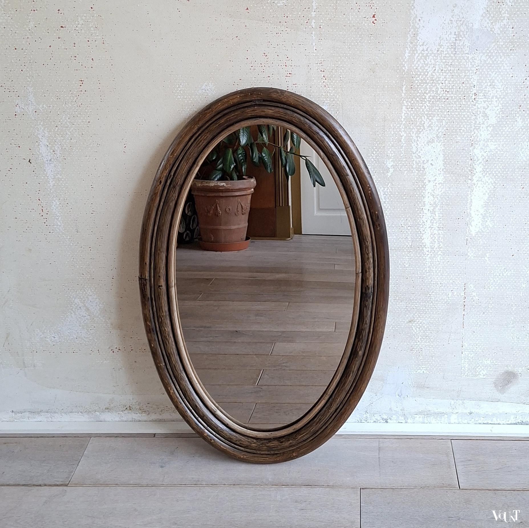 Ovale rotan/manou spiegel, jaren '70