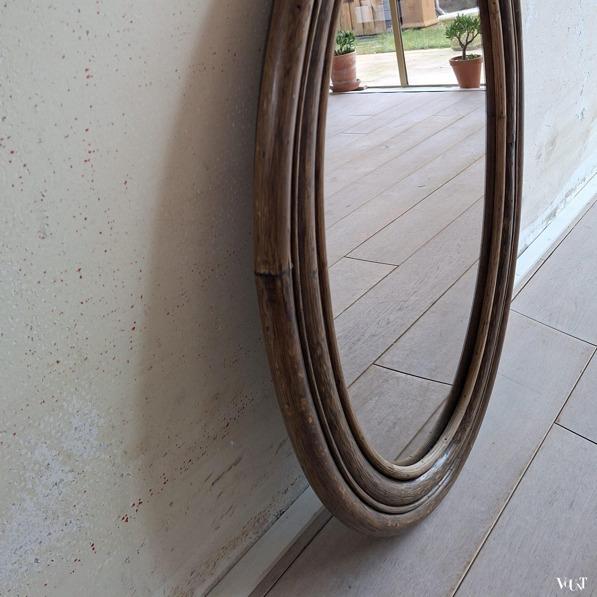 Ovale rotan/manou spiegel, jaren '70