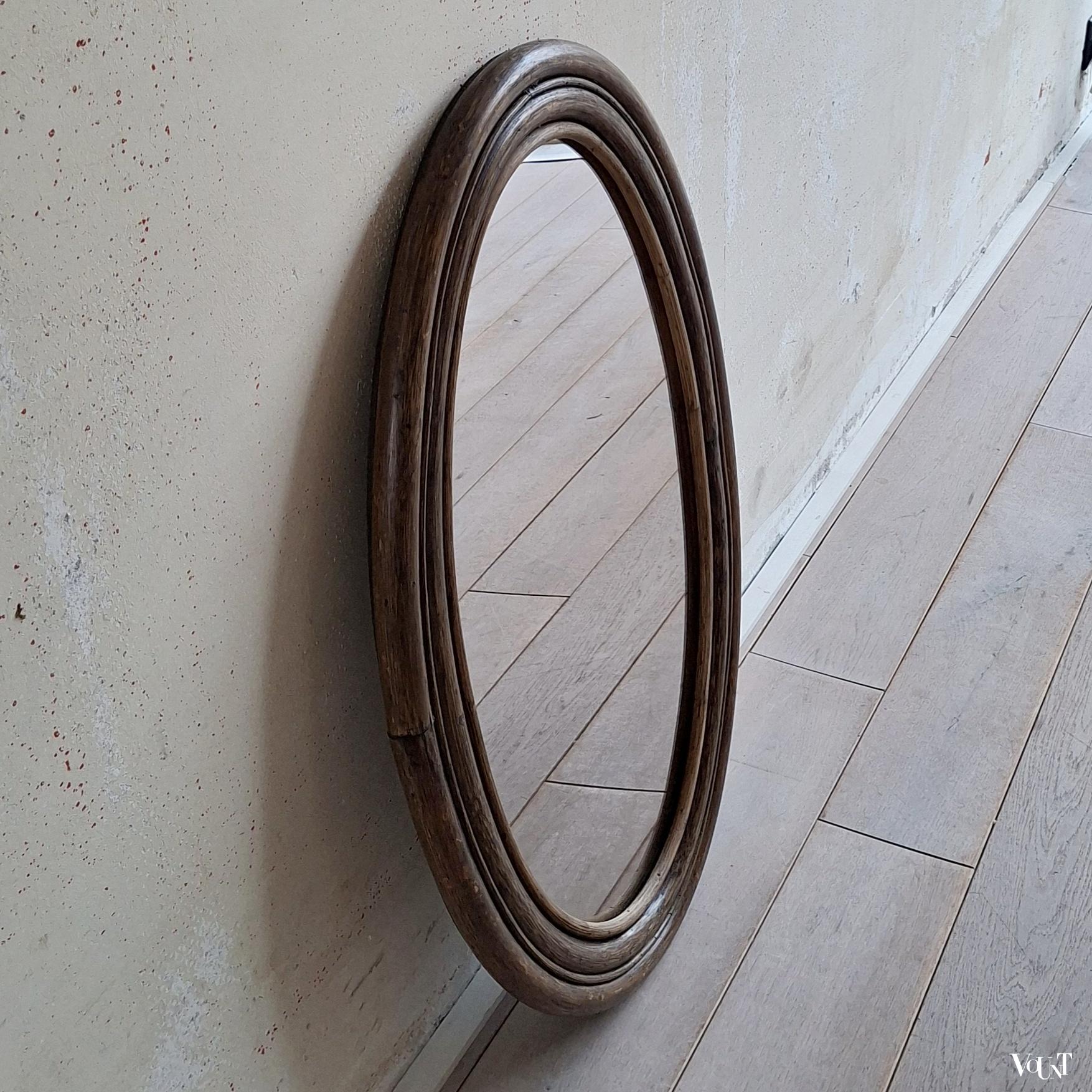Ovale rotan/manou spiegel, jaren '70