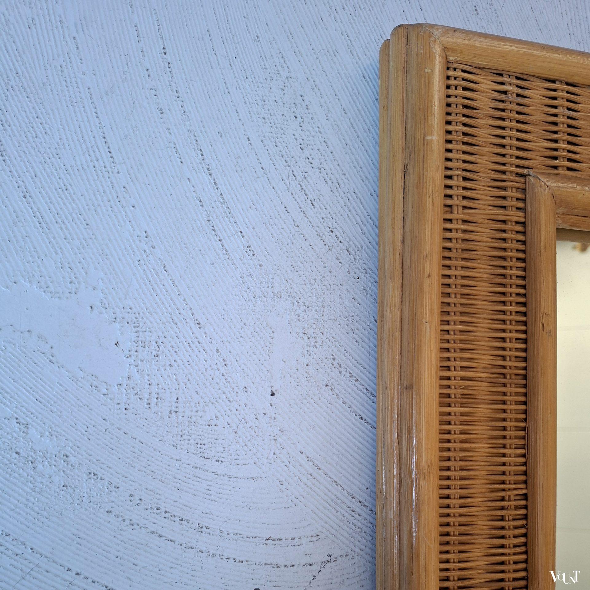 Rechthoekige rotan wandspiegel, jaren '60/'70