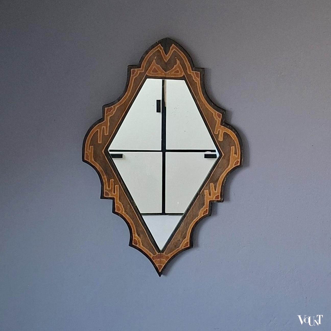 Antieke handbeschilderde wandspiegel, rond 1920