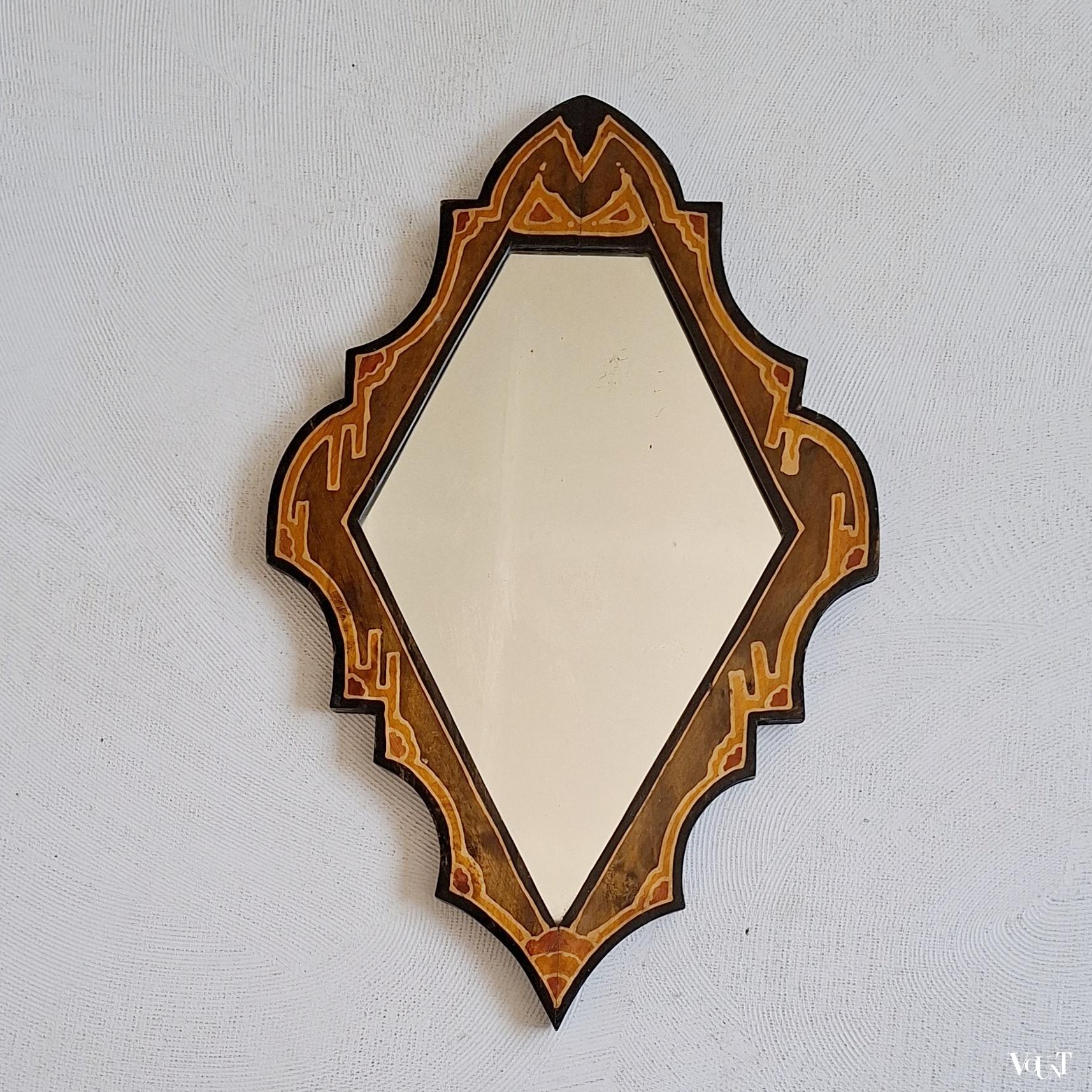 Antieke handbeschilderde wandspiegel, rond 1920