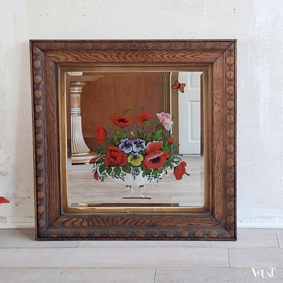 Victoriaanse spiegel met achterglasschildering, Engeland, ca. 1890