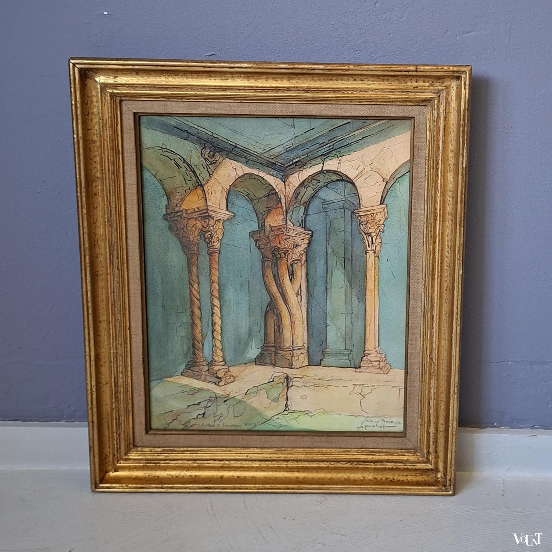 Aquarel Cloître de Saint-Sauveur (Aix-en-Provence), A. Pochet, jaren '50