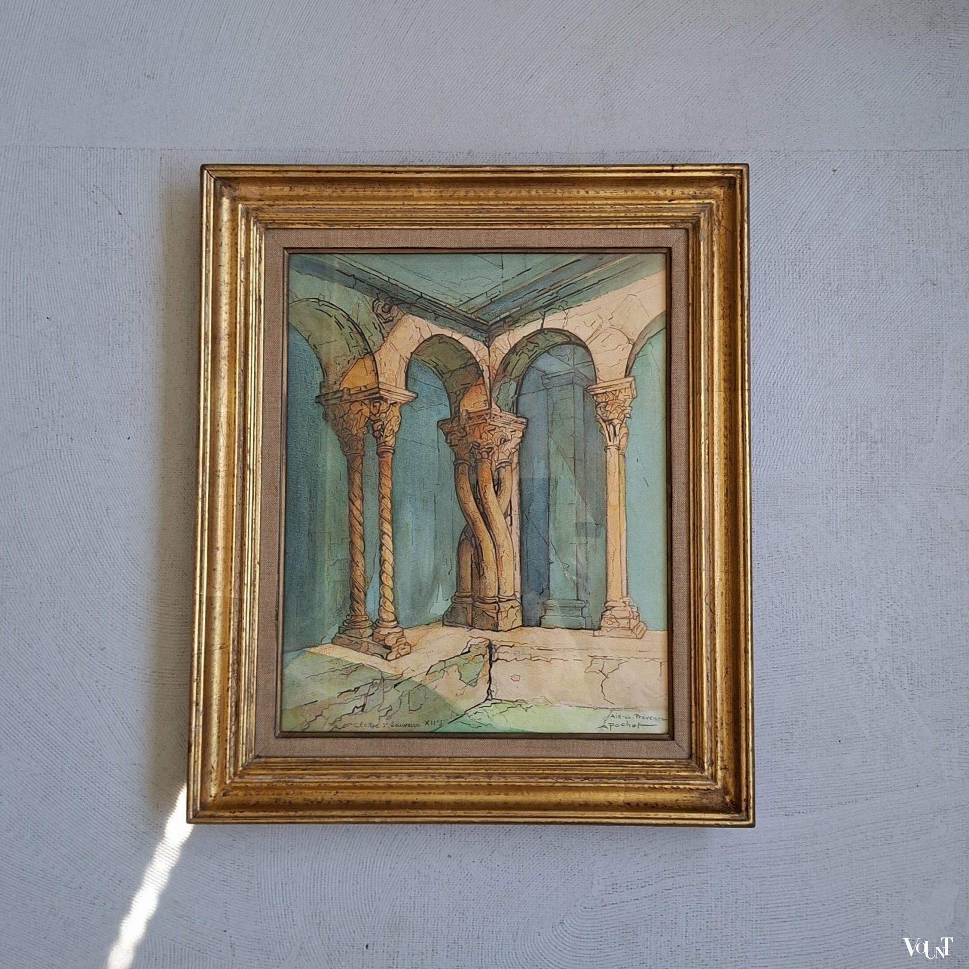 Aquarel Cloître de Saint-Sauveur (Aix-en-Provence), A. Pochet, jaren '50