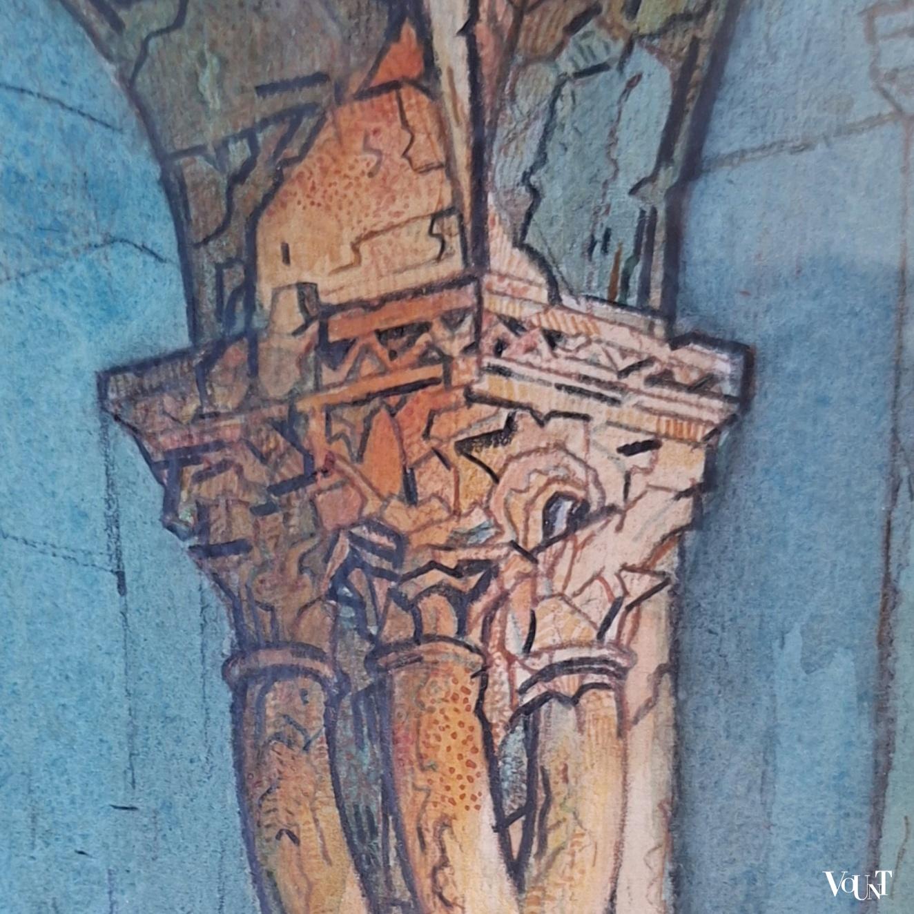 Aquarel Cloître de Saint-Sauveur (Aix-en-Provence), A. Pochet, jaren '50