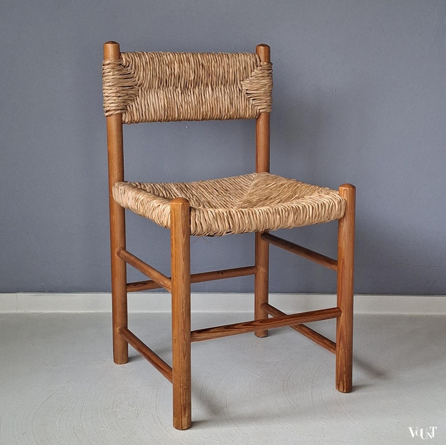 Houten stoel met biezen zitting en rugleuning, jaren '60