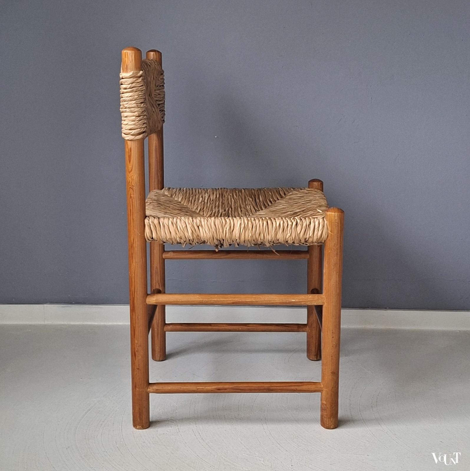 Houten stoel met biezen zitting en rugleuning, jaren '60