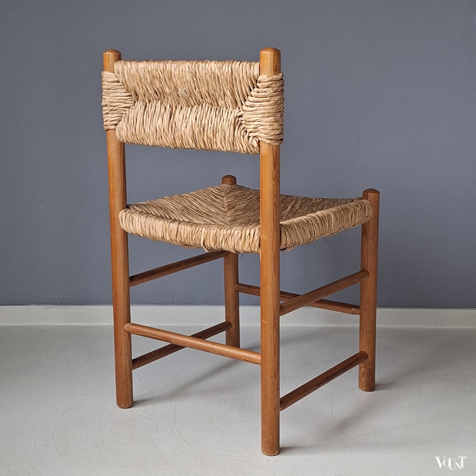 Houten stoel met biezen zitting en rugleuning, jaren '60