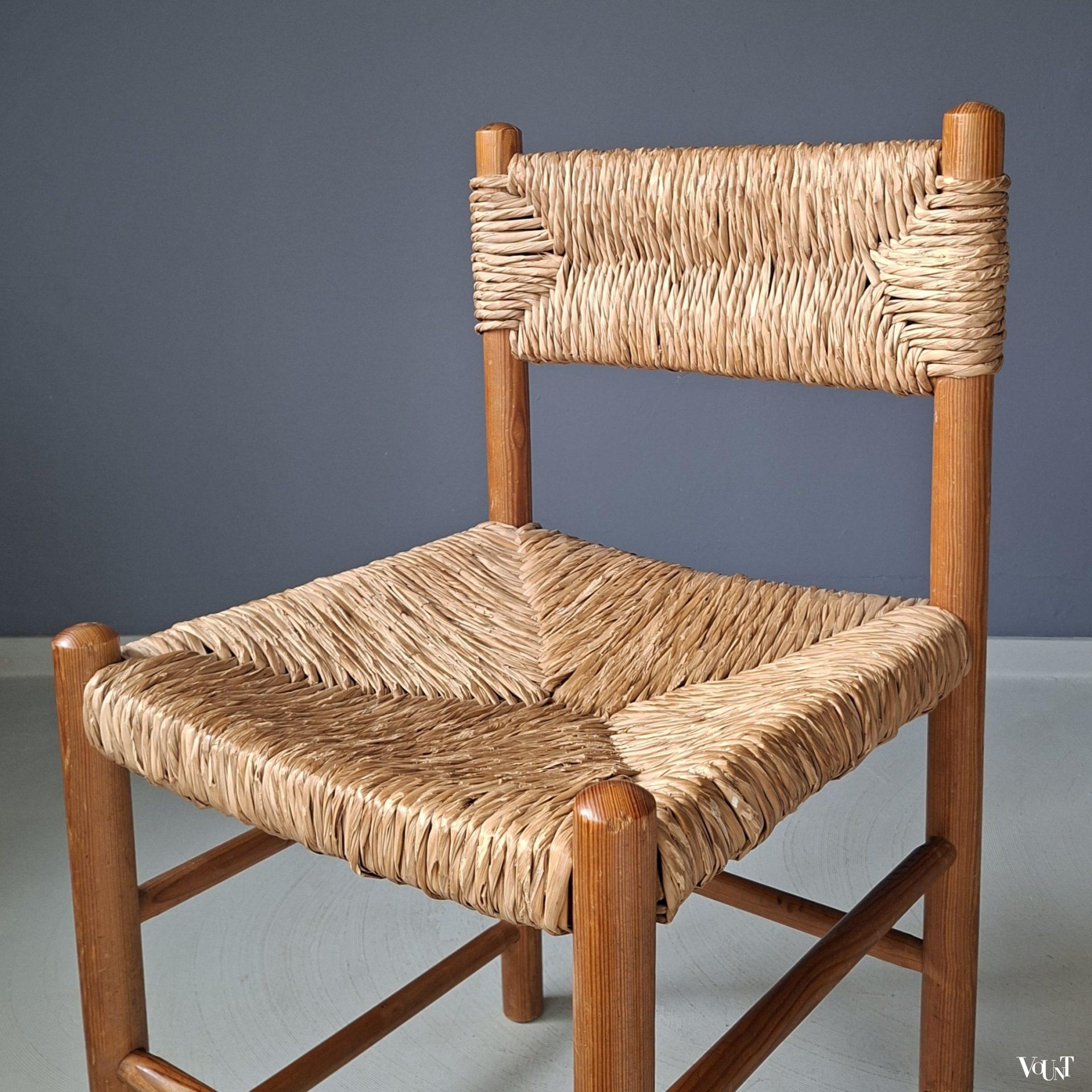 Houten stoel met biezen zitting en rugleuning, jaren '60